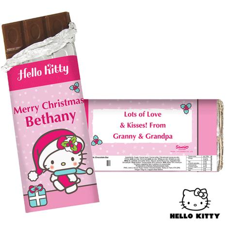 Personalised Hello Kitty Pink Christmas 100g Milk Chocolate Bar £6.99